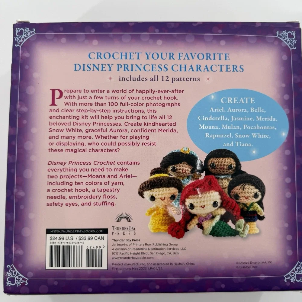 Disney Princess Amigurumi Crochet Dolls Kit Cute Moana Ariel Cozy DIY Yarn Craft